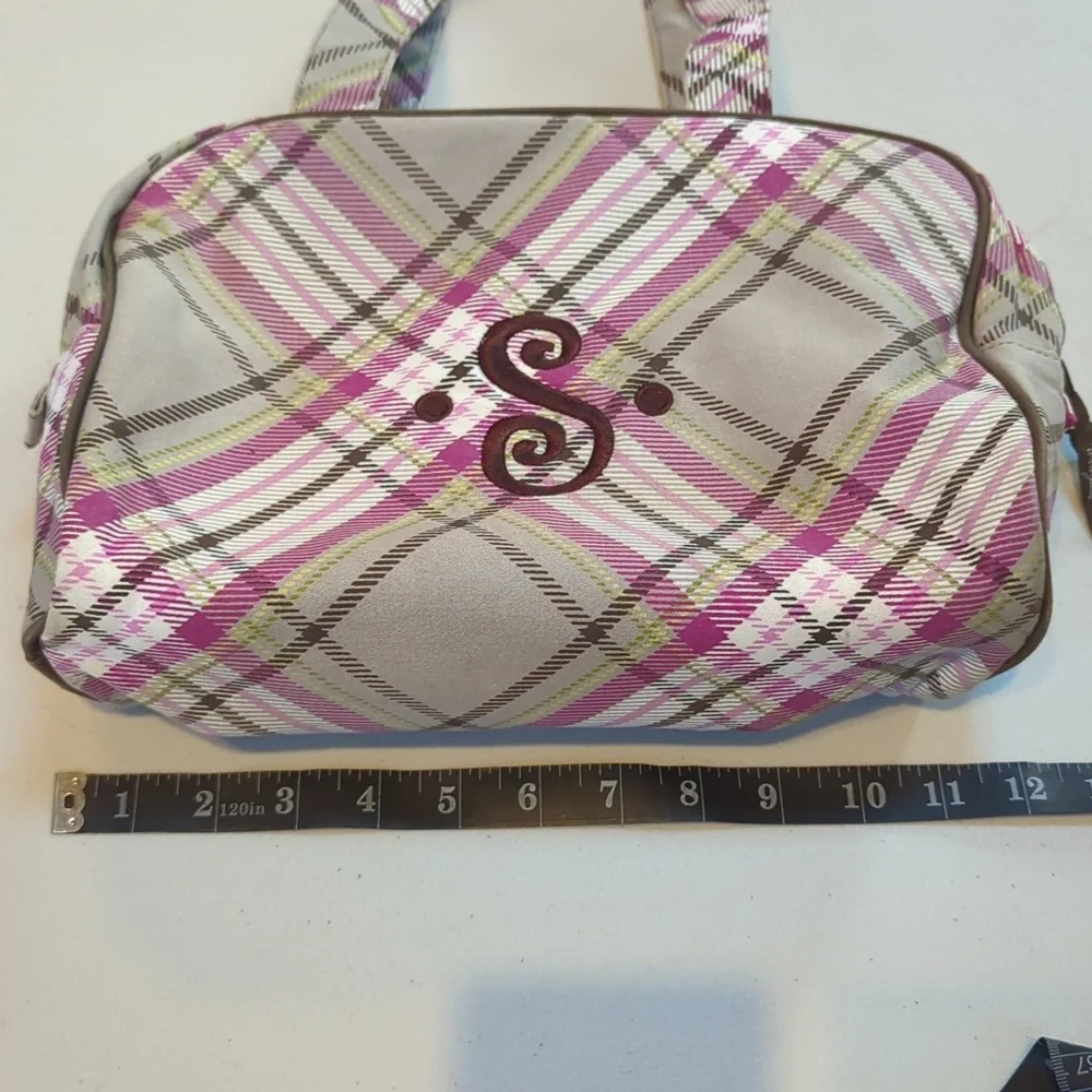 Thirty One Plaid Toiletry/Cosmetic Bag. Monogram Initial 'S